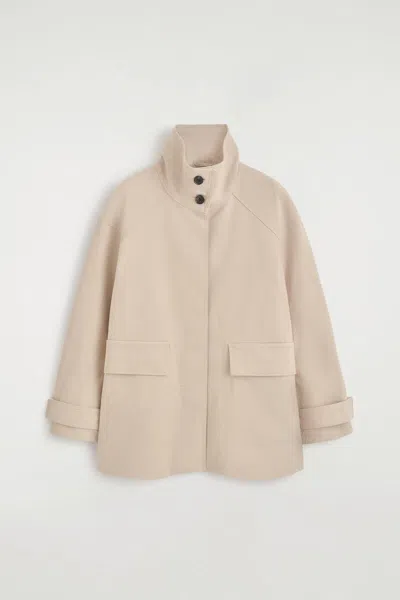 Cos Cotton-twill Funnel-neck Jacket In Beige