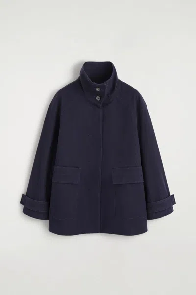 Cos Cotton-twill Funnel-neck Jacket In Blue