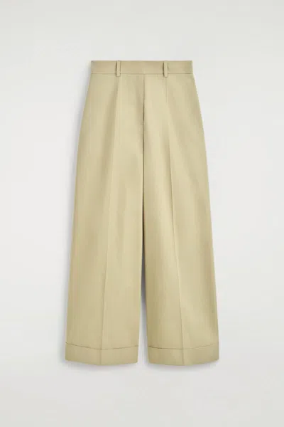Cos Cotton-twill Wide-leg Turn-up Pants In Sand