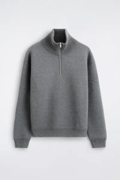 Cos Cotton-wool Jersey Zip-up Sweater In Gray