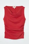 Cos Cowl-neck Gathered Sleeveless Top In Red