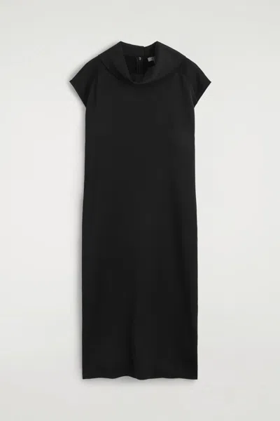 Cos Cowl-neck Crepe Midi Dress In Black