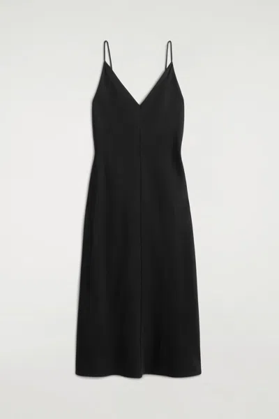 Cos Crepe Midi Slip Dress In Noir