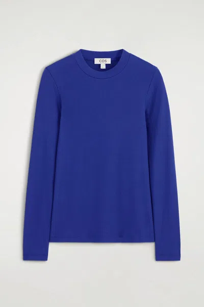 Cos Crepe-jersey Long-sleeved T-shirt In Blue