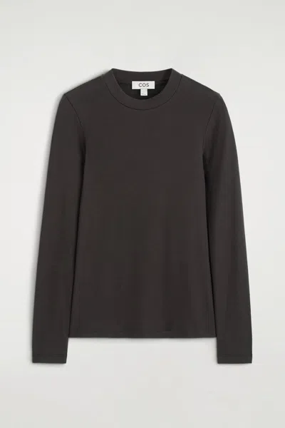 Cos Crepe-jersey Long-sleeved T-shirt In Brown