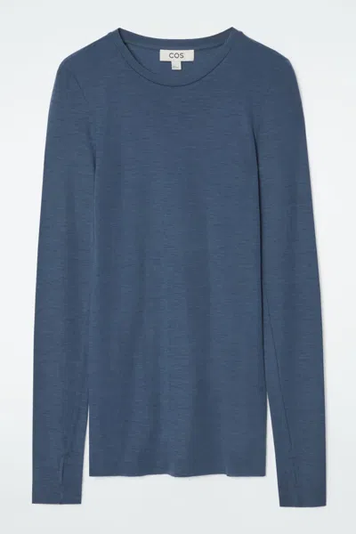 Cos Crew-neck Merino Wool Top In Blue