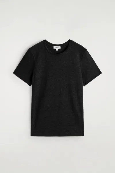 Cos Crew-neck Linen T-shirt In Black