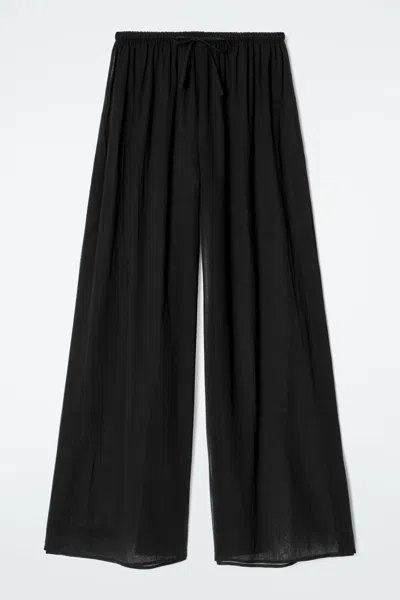 Cos Crinkled Cotton Beach Pants In Black