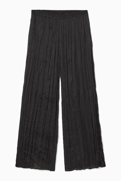 Cos Crinkled Plissé Trousers In Black