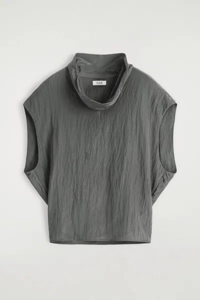 Cos Crinkled-satin Top In Gray