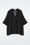 Cos Crinkled Tie-front Beach Shirt In Black
