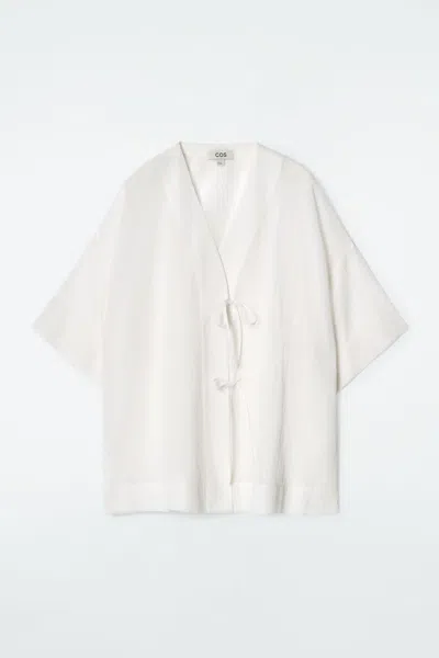 Cos Crinkled Tie-front Beach Shirt In White