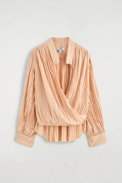 Cos Crinkled Wrap-over Blouse In Beige In Multi