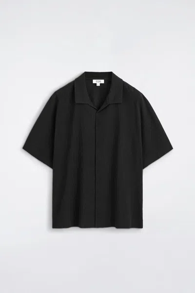 Cos Crinkled-cotton Shirt In Black