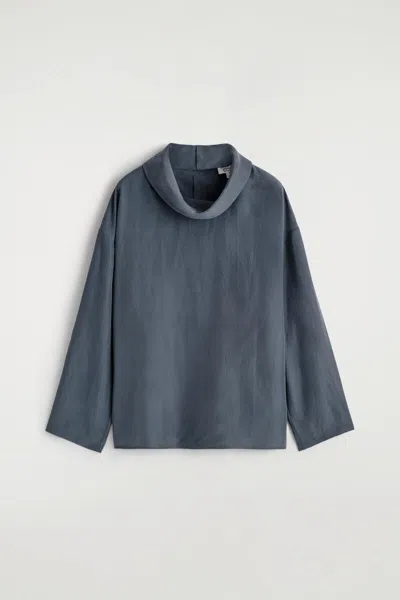 Cos Crinkled-silk Mock-neck Top In Blue