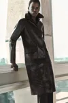 Cos Croc-effect Leather Coat In Brown