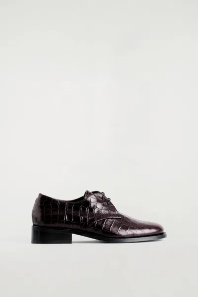 Cos Croc-effect Leather Derby Shoes In Brown