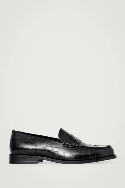 Cos Croc-effect Leather Loafers In Black
