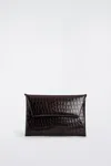 Cos Croc-effect Leather Pouch In Brown