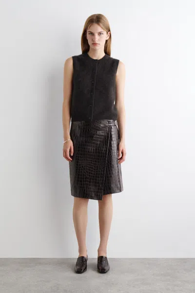 Cos Croc-effect Leather Wrap Skirt In Brown