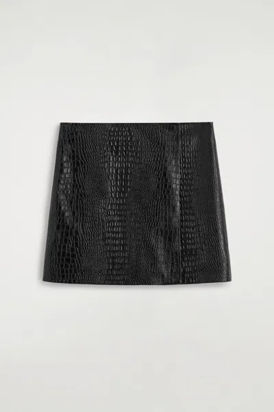 Cos Croc-effect Leather Mini Wrap Skirt In Black