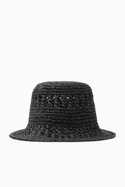 Cos Crocheted Straw Bucket Hat In Black