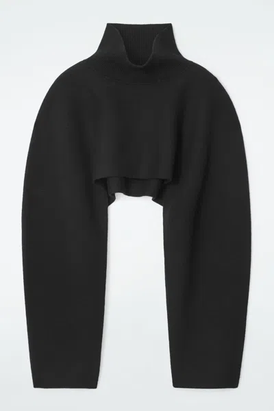 Cos Cropped Boiled-wool Hybrid Cape In Black