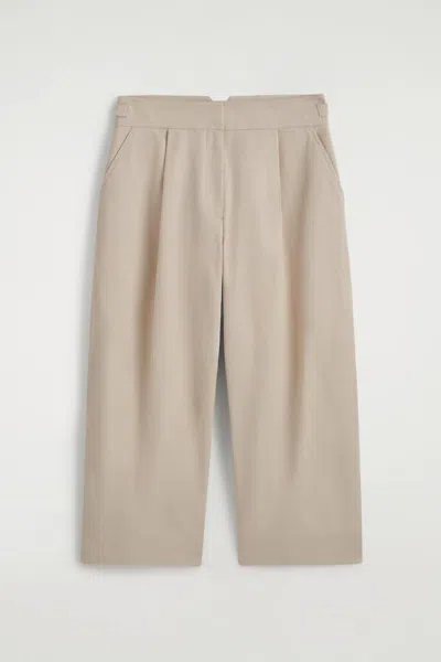 Cos Cropped Cotton Balloon Pants In Brown