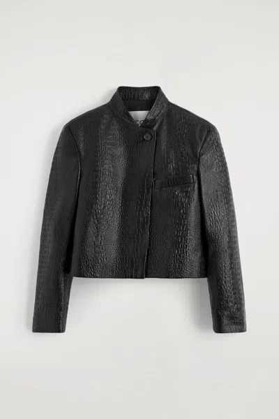 Cos Cropped Croc-effect Leather Blazer In Black