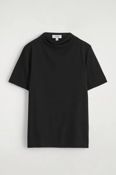 Cos Cropped Jersey T-shirt In Black