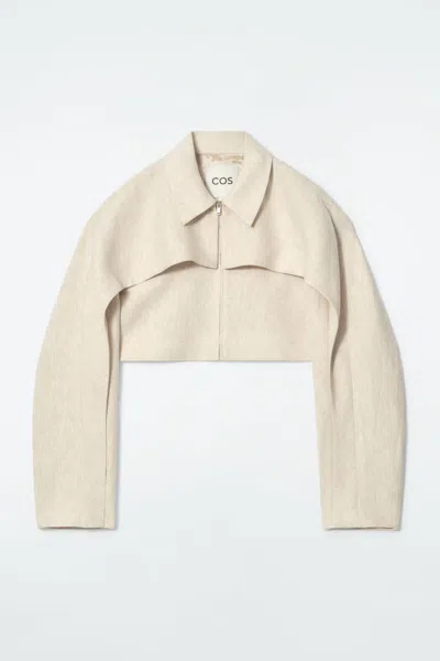 Cos Cropped Linen Jacket In Beige