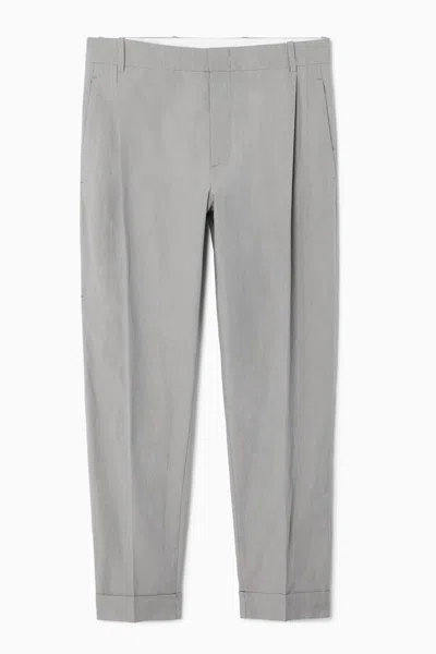 Cos Micro-houndstooth Trousers - Cropped In Beige/hahnentrittmuster