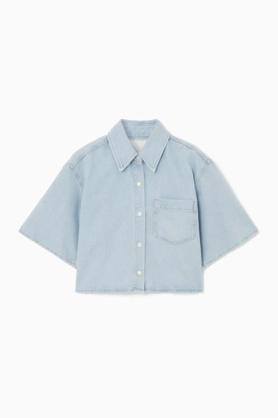 Cos Cropped Short-sleeved Denim Shirt In Blue