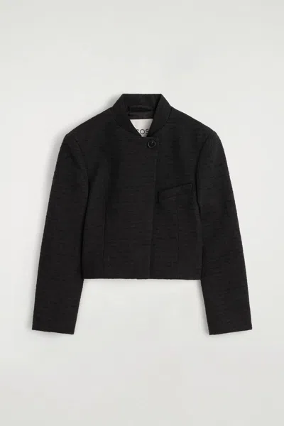 Cos Cropped Structured Jacquard Blazer In Noir