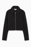 Cos Cropped Twill Zip-up Jacket In Black