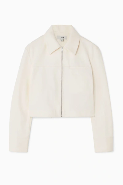 Cos Cropped Twill Zip-up Jacket In White