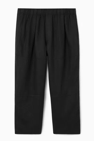 Cos Cropped Wide-leg Linen Trousers In Black
