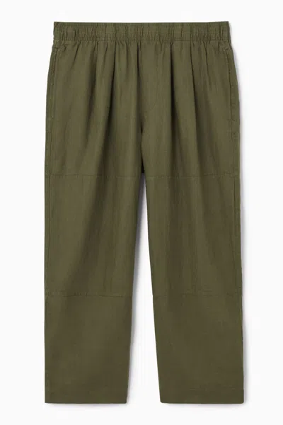 Cos Cropped Wide-leg Linen Pants In Green