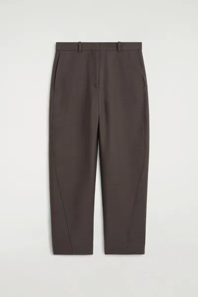 Cos Cropped Wool Barrel-leg Trousers In Brown