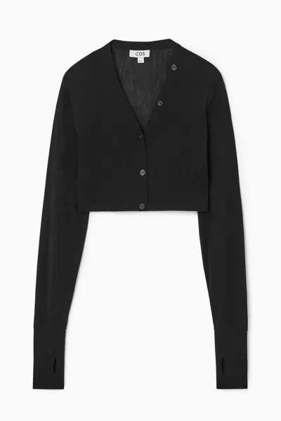 Cos Cropped Wool-blend Cardigan In Black