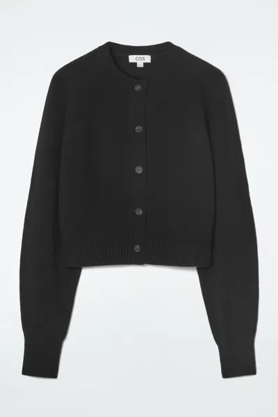 Cos Cropped Wool Cardigan In Black