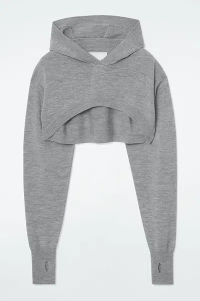 Cos Cropped Wool Hoodie In Grey