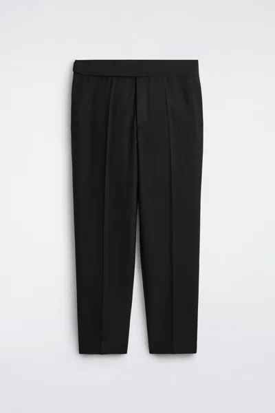 Cos Cummerbund-waist Wool Tapered Trousers In Black