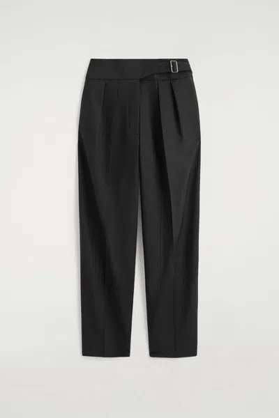Cos Cummerbund-waist Barrel-leg Pants In Black