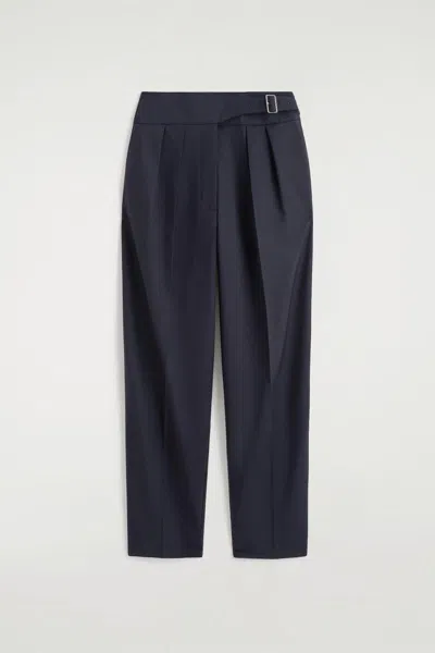 Cos Cummerbund-waist Barrel-leg Pants In Navy