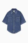 Cos Curved-hem Short-sleeved Denim Shirt In Blue
