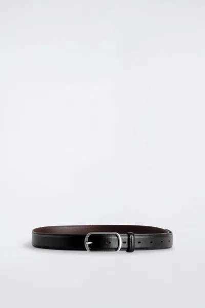 Cos Curved-buckle Leather Belt In Black