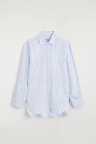 Cos Cutaway-collar Striped Cotton-blend Shirt In Blue