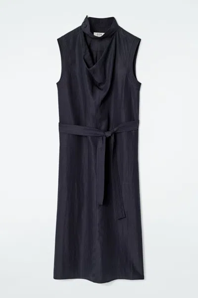 Cos Cutout Cowl-neck Midi Dress In Blue