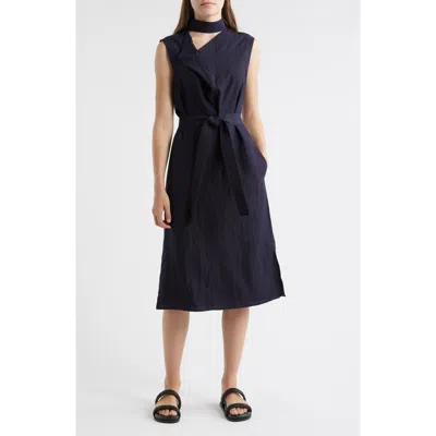 Cos Cutout Mock Neck Tie Waist Midi Dress In Blue